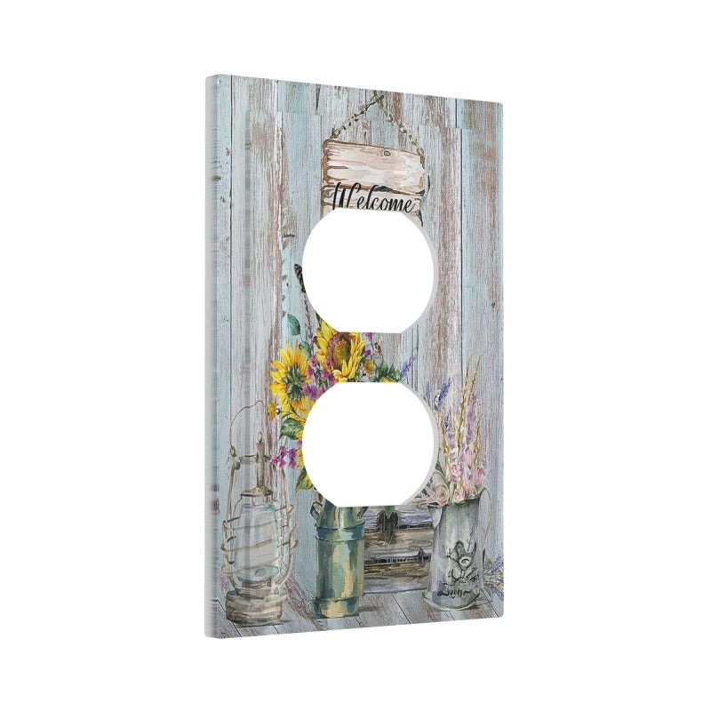 Yamxbfa Sunflower Vintage Barn Wooden 1 Gang Single Duplex Light Switch Plate Outlet Cover Sun floral Decorative Wall Plate Switchplate Electrical Faceplate Farmhouse Home Livingroom Decor - Image 2