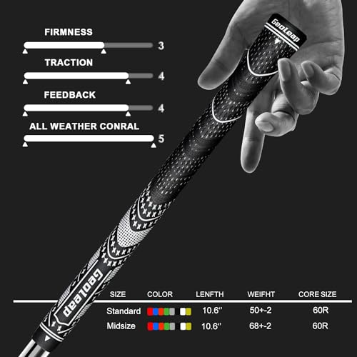 Geoleap Golf Grips Set of 13- Cord Rubber Compound Material, Hybrid Golf Club Grips, All Weather Performance.(Black, Midsize) - Image 5