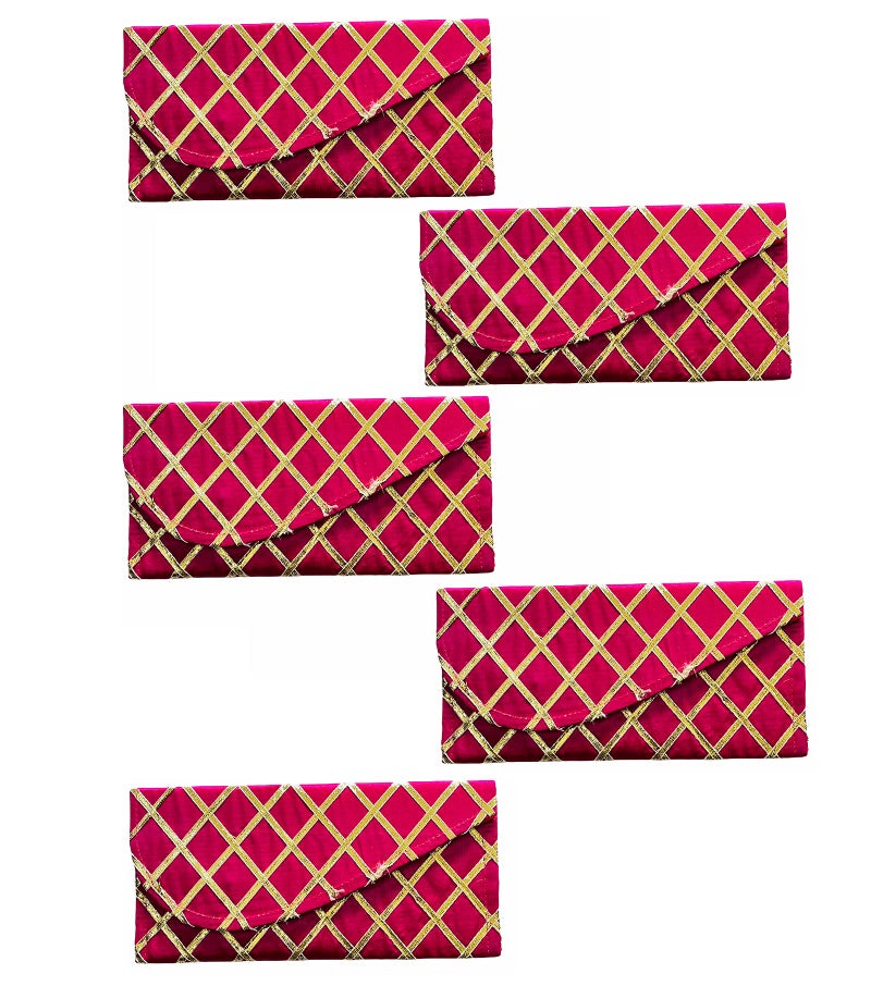 Moira Silk Gota Majenta Envelopes 5pcs 21 X11 cms for Shagun, Sagun, Gifting - Image 1