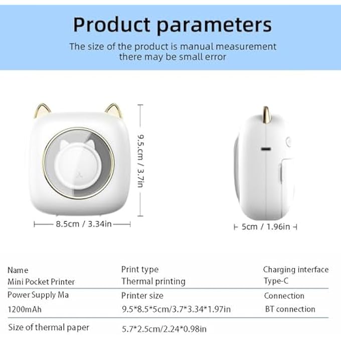 PORTABLE MINI THERMAL PRINTER, INKLESS BLUETOOTH STICKER PRINTER WITH 13 PAPER ROLLS, WIRELESS POCKET PRINTER FOR IOS/ANDROID, FOR JOURNALING, PHOTOS, MEMOS, IDEAL GIFT FOR KIDS & TEENS - Image 3