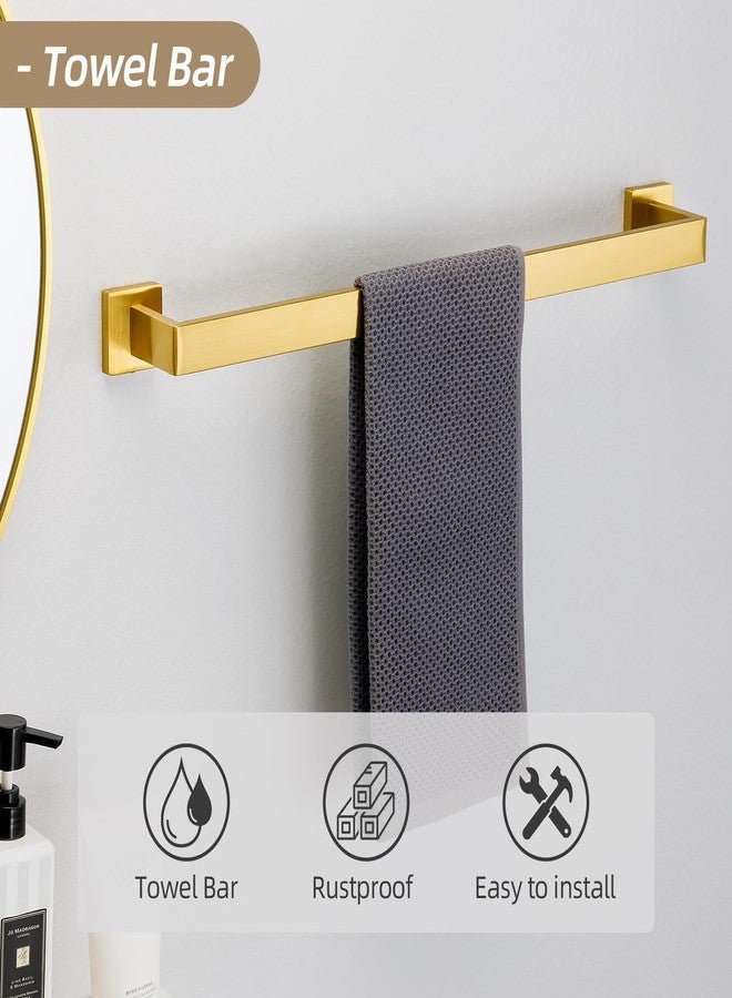 Fenas 5 Piece Bathroom Hardware Set 23.6 Inch Brushed Gold Towel Bar Set Bathroom Towel Holder Set Towel Rack Set Heavy Duty Wall Mounted - Image 2