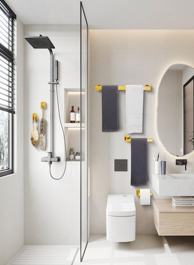 Fenas 5 Piece Bathroom Hardware Set 23.6 Inch Brushed Gold Towel Bar Set Bathroom Towel Holder Set Towel Rack Set Heavy Duty Wall Mounted - Image 5