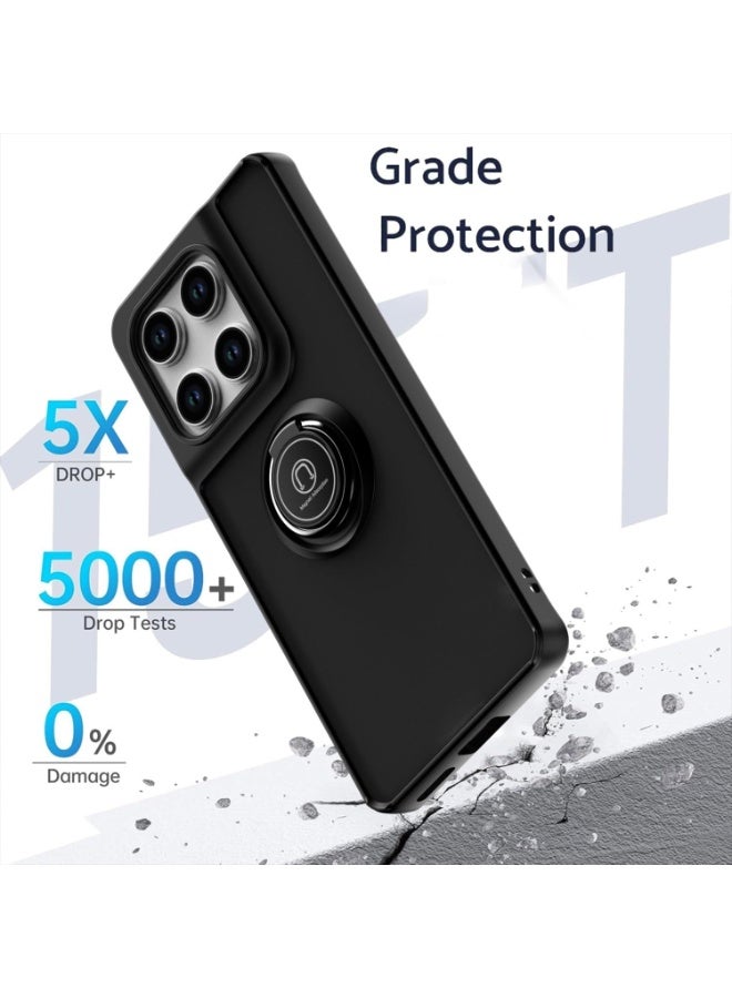 Case for Motorola Edge 60 Fusion with Ring Stnad Shockproof Mobile Phone Case Anti-Scratch Translucent Matte PC Back + Soft TPU Bumper Case Cover - Black - Image 4