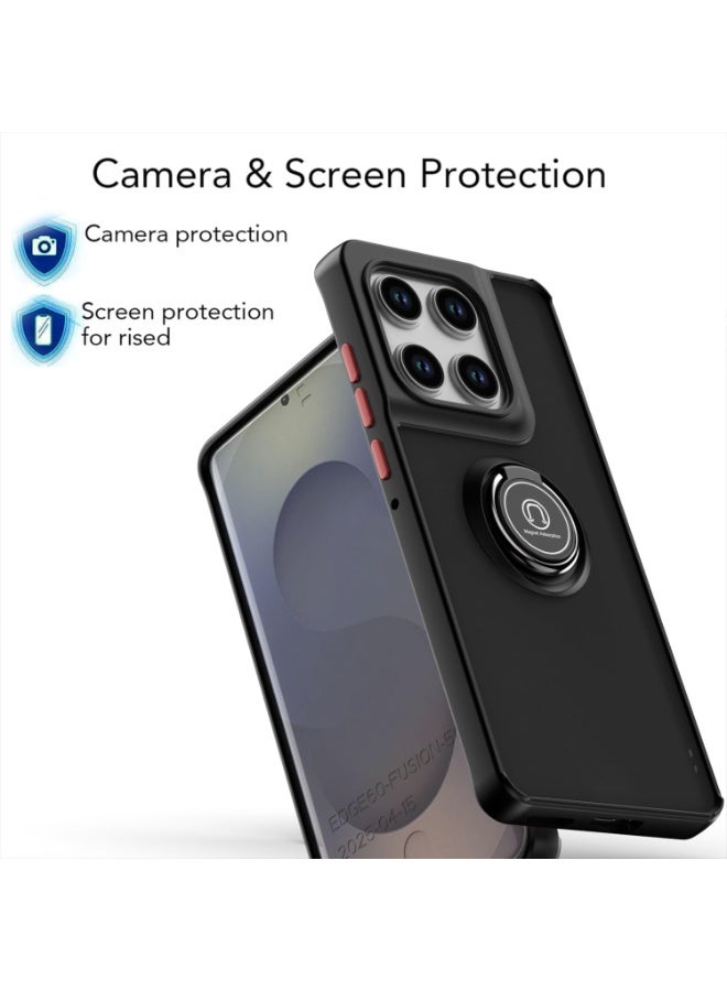 Case for Motorola Edge 60 Fusion with Ring Stnad Shockproof Mobile Phone Case Anti-Scratch Translucent Matte PC Back + Soft TPU Bumper Case Cover - Black - Image 5