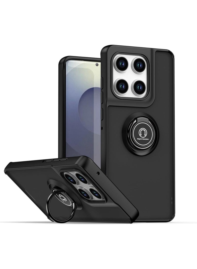 Case for Motorola Edge 60 Fusion with Ring Stnad Shockproof Mobile Phone Case Anti-Scratch Translucent Matte PC Back + Soft TPU Bumper Case Cover - Black - Image 1
