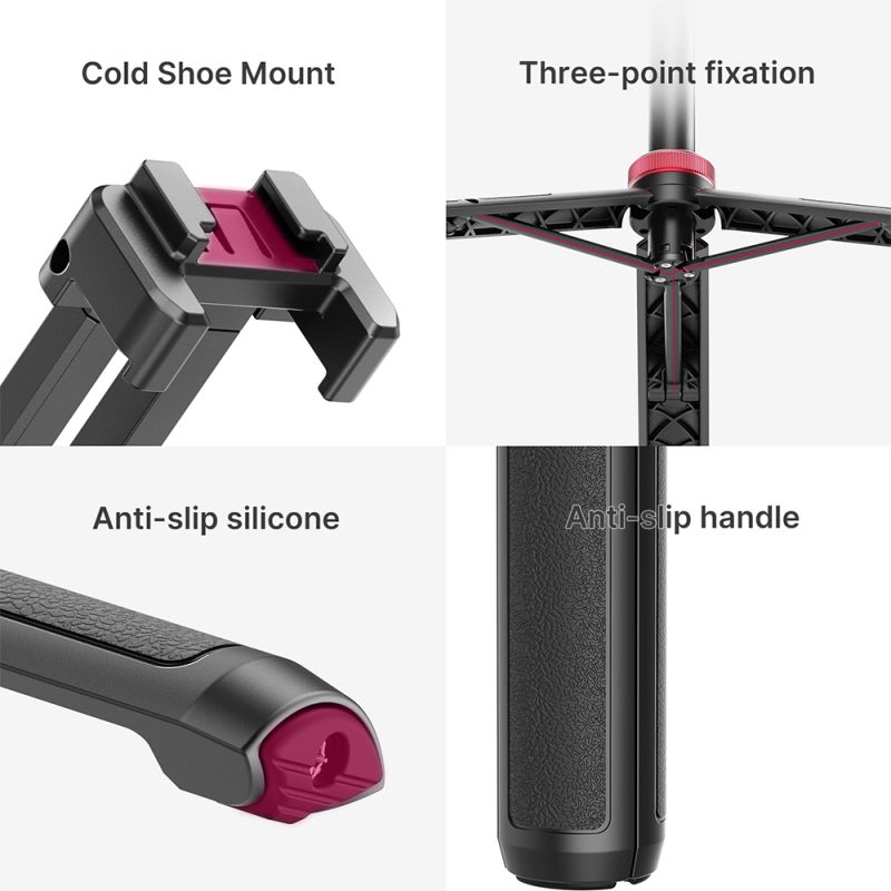 Phone Tripod Stand: Black 4 Sections Extendable 32.5cm To 109cm 360° Rotatable Ball Head - Quick Release Phone Clip With Cold Shoes Mount Standard 1/4 Inch Screw For Video Recording Live Streaming Vlo - Image 3