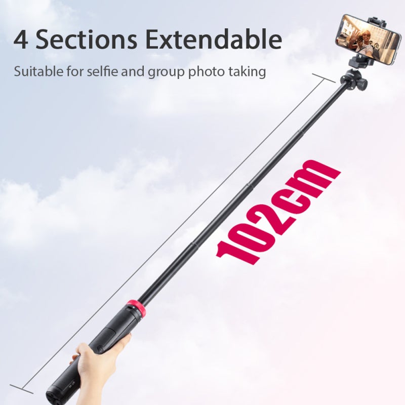 Phone Tripod Stand: Black 4 Sections Extendable 32.5cm To 109cm 360° Rotatable Ball Head - Quick Release Phone Clip With Cold Shoes Mount Standard 1/4 Inch Screw For Video Recording Live Streaming Vlo - Image 4