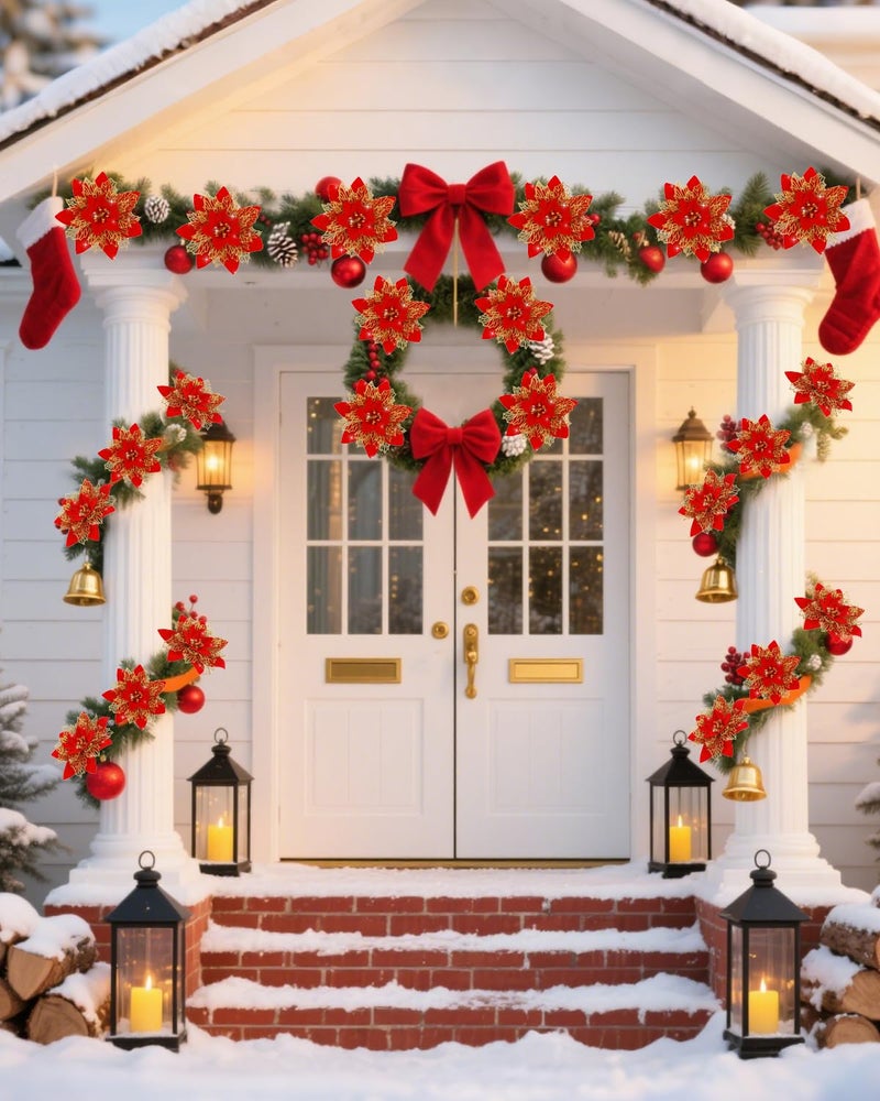 BAOTUJIA 12Pcs Red Christmas Poinsettias Flowers Decoration Artificial Flowers for Christmas Tree Ornaments Suitable for Home Xmas Decorations Xmas Tree Decorations Items Wreath Making - Image 5