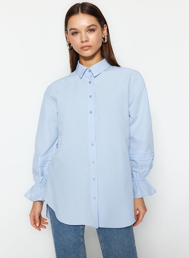 trendyol Light Blue Lace/Mesh/File Regular Terrycotton Plain Weave TCTSS23TG00033  - Image 3