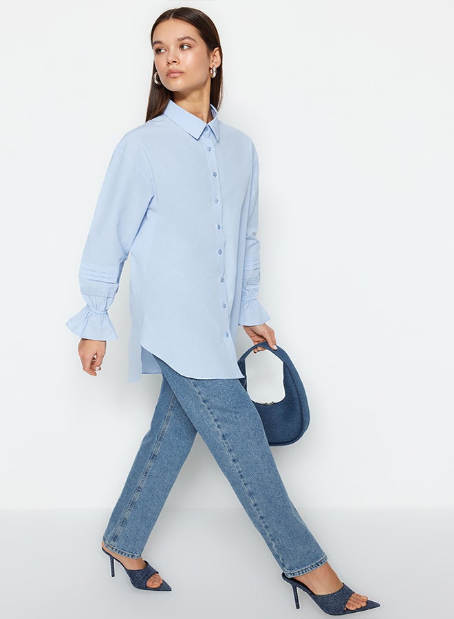 trendyol Light Blue Lace/Mesh/File Regular Terrycotton Plain Weave TCTSS23TG00033  - Image 2