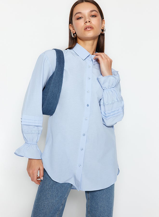 trendyol Light Blue Lace/Mesh/File Regular Terrycotton Plain Weave TCTSS23TG00033  - Image 1