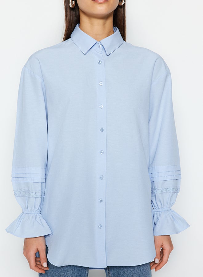 trendyol Light Blue Lace/Mesh/File Regular Terrycotton Plain Weave TCTSS23TG00033  - Image 4