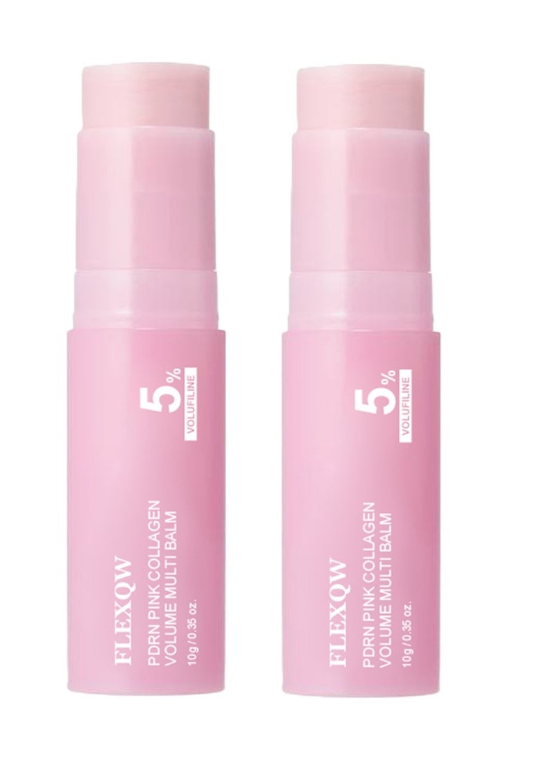 FLEXQW Pink Collagen Volume Multi Balm Stick, Korean Balm Stick for Face with Collagen, Retinol, Caffeine, Volumizing Plumping Hydrating Firming for Face, Eyes, Lips, Neck, 0.35OZ (2 PCS) - Image 1