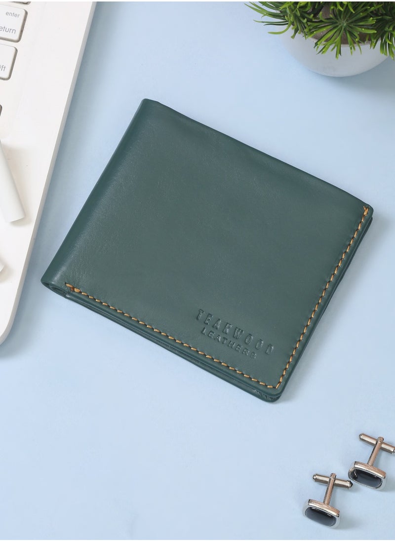 TEAKWOOD Genuine  Leather RFID Two Fold Green Wallet Men  - Image 1