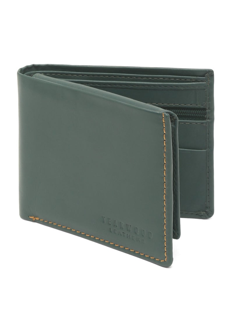 TEAKWOOD Genuine  Leather RFID Two Fold Green Wallet Men  - Image 2