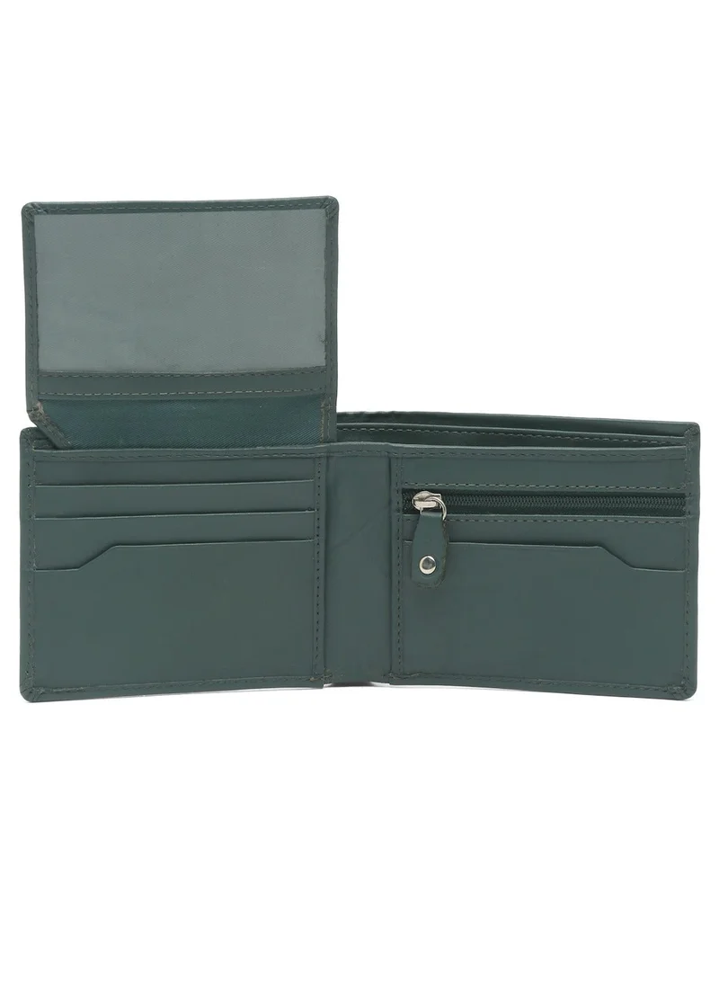 Teakwood green Teakwood Leather Genuine Leather Bi-Fold Wallet for Men | Green Slim Wallet | 2 Main Compartments | 7 Card Slots | 1 ID Window | 2 Slip Pockets | Zip Coin Pocket | Lightweight Durable Everyday Travel Wallet for Men | Best Price UAE