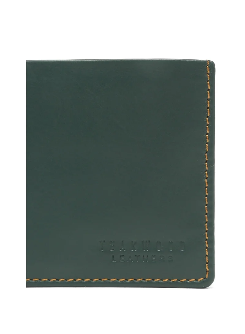 Teakwood green Teakwood Leather Genuine Leather Bi-Fold Wallet for Men | Green Slim Wallet | 2 Main Compartments | 7 Card Slots | 1 ID Window | 2 Slip Pockets | Zip Coin Pocket | Lightweight Durable Everyday Travel Wallet for Men | Best Price UAE