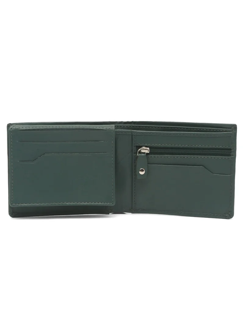 Teakwood green Teakwood Leather Genuine Leather Bi-Fold Wallet for Men | Green Slim Wallet | 2 Main Compartments | 7 Card Slots | 1 ID Window | 2 Slip Pockets | Zip Coin Pocket | Lightweight Durable Everyday Travel Wallet for Men | Best Price UAE