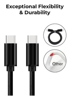 glassology USB C to C cable 2 Meter 3A high current fast charging Pure Copper & PVC & nylon braid 480Mbps transfer speed (Black)  - Image 5