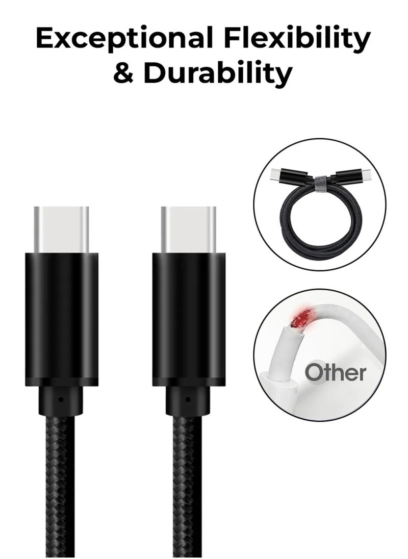 glassology USB C to C cable 2 Meter 3A high current fast charging Pure Copper & PVC & nylon braid 480Mbps transfer speed (Black)  - Image 5