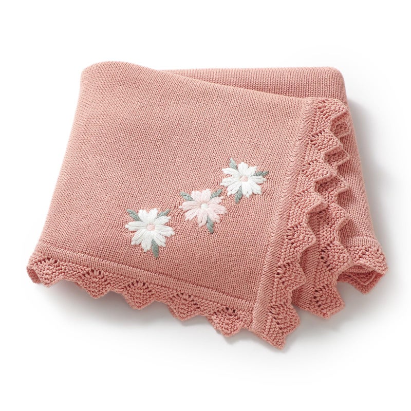 LAWKUL Baby Blanket 100% Traceable Cotton Knit Receiving Blankets Infant Swaddle for Newbron Boy Girls 40"x30" Pink Floral - Image 1