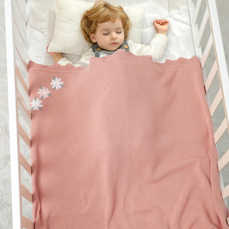 LAWKUL Baby Blanket 100% Traceable Cotton Knit Receiving Blankets Infant Swaddle for Newbron Boy Girls 40"x30" Pink Floral - Image 4