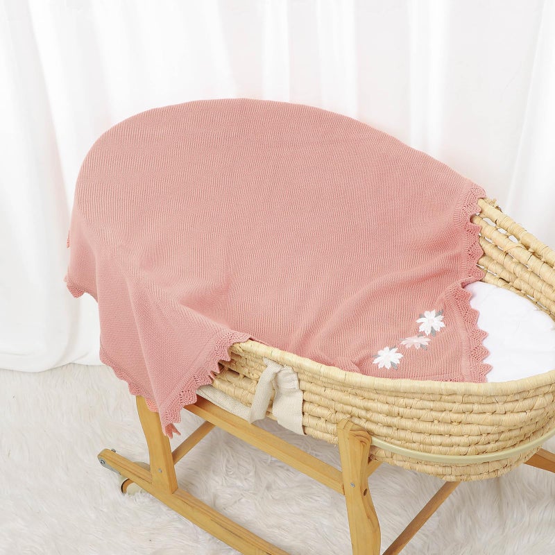 LAWKUL Baby Blanket 100% Traceable Cotton Knit Receiving Blankets Infant Swaddle for Newbron Boy Girls 40"x30" Pink Floral - Image 5