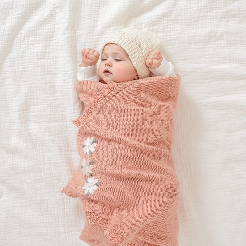 LAWKUL Baby Blanket 100% Traceable Cotton Knit Receiving Blankets Infant Swaddle for Newbron Boy Girls 40"x30" Pink Floral - Image 2