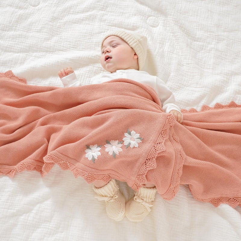 LAWKUL Baby Blanket 100% Traceable Cotton Knit Receiving Blankets Infant Swaddle for Newbron Boy Girls 40"x30" Pink Floral - Image 3