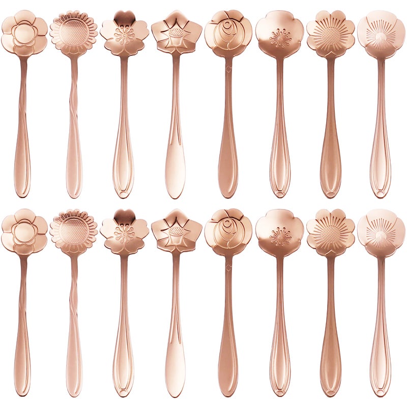 PBIEHSR 16 Pieces Flower Spoon Coffee Teaspoon Set PBIEHSR Stainless Steel Coffee Tea Spoons Dessert Scoop for Stirring Drink Mixing Milkshake Jam 