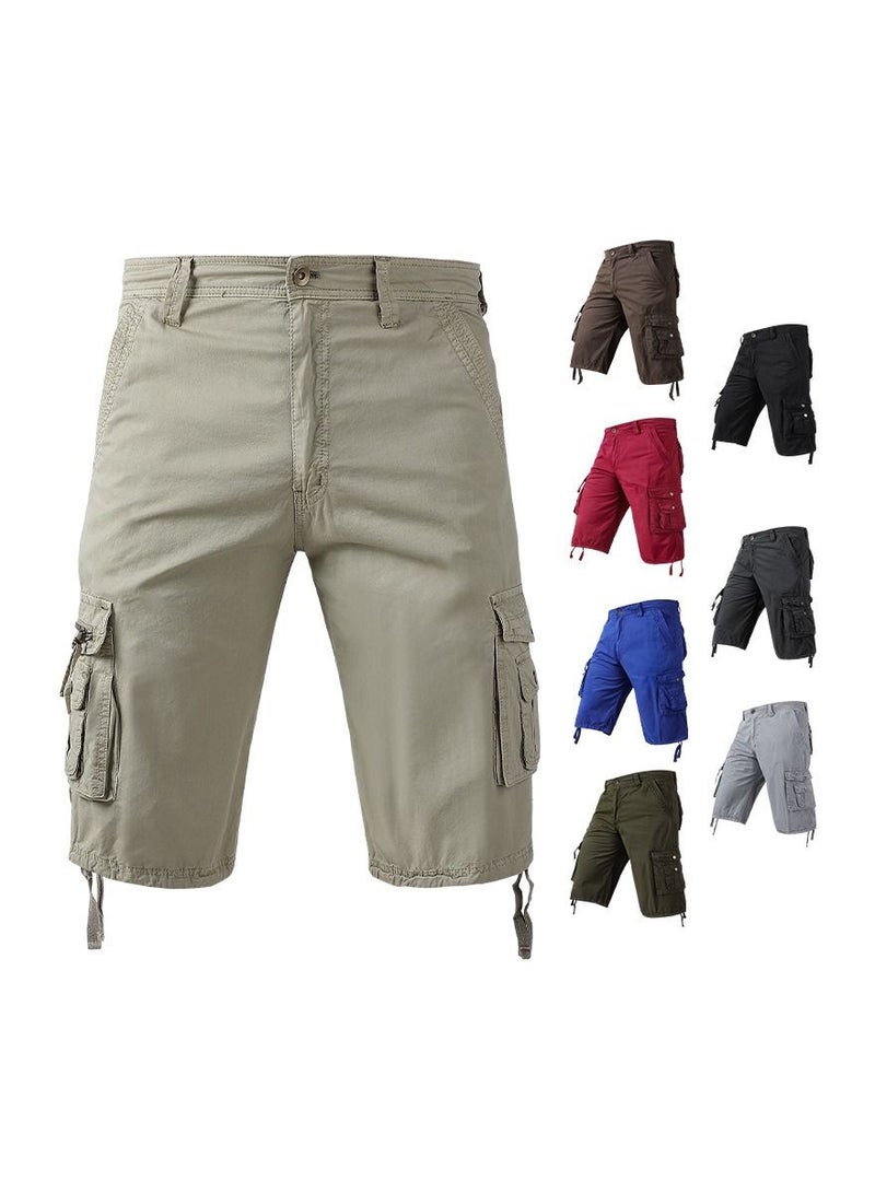 Loquat Men's New Summer Work Shorts Capris Multi Pocket Sports Shorts Khaki  - Image 4