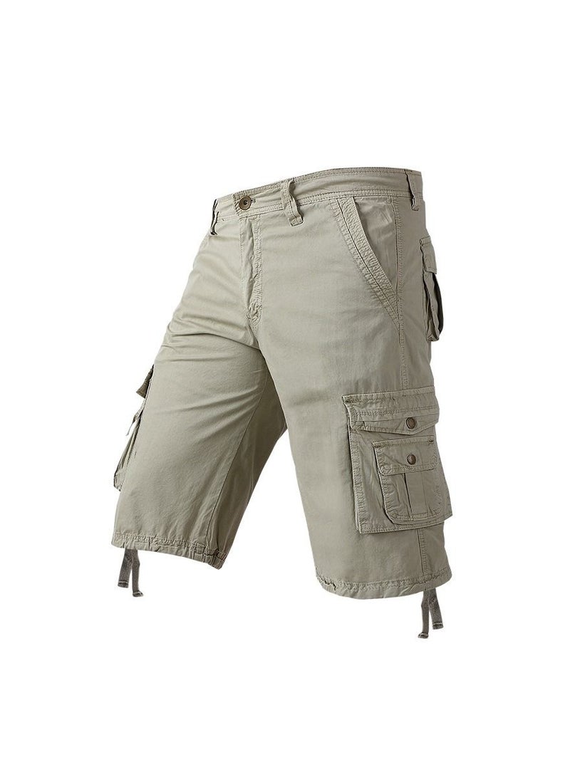 Loquat Men's New Summer Work Shorts Capris Multi Pocket Sports Shorts Khaki  - Image 1