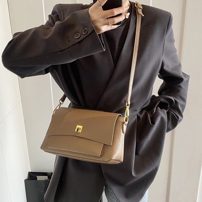 High-End Retro Litchi Pattern Underarm Bag Women'S Simple Commuting Fashion All-Match Shoulder Small Square Bag - Image 1