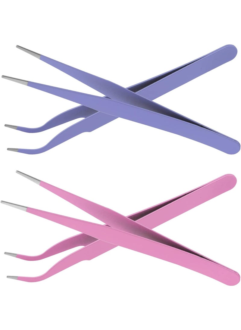 Prasacco Prasacco 4 Pcs Straight Curved Tweezers, Sticker Tweezers, Craft Tweezers, Eyelash Tweezers, Nail Art Rhinestone Tweezers 