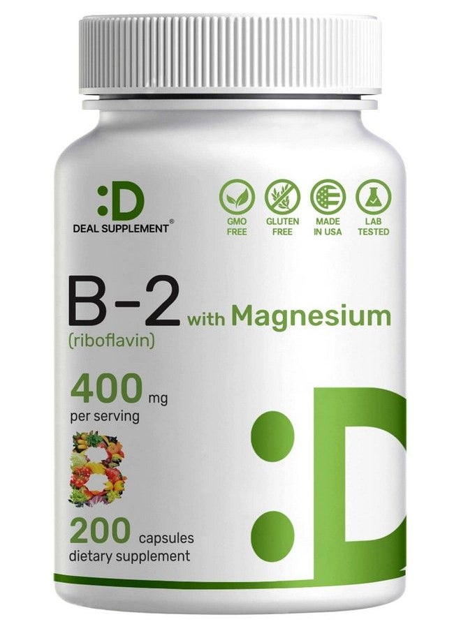 Eagleshine Vitamins - فيتامين ب2 400 ملغ (ريبوفلافين)؛ مع جليسينات المغنيسيوم 400 ملغ، 200 كبسولة 2 في 1 تدعم مزاج الجهاز العصبي الصحي وإنتاج الدم والطاقة Nongmo - Image 1
