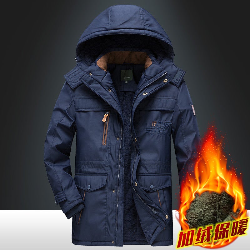 Coat Men'S Winter New Loose Cotton-Padded Coat Men'S Mid-Length Cotton-Padded Coat Plus Size Fleece-Lined Thickened Cotton-Padded Coat 8186 Cotton-Padded Coat - Image 2