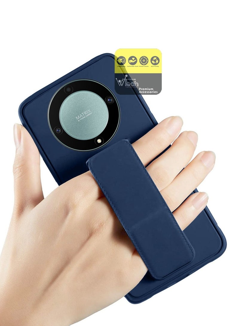 دبليو تيك غطاء جراب قبضة اليد قابل للطي بمسند مغناطيسي حزام معصم قبضة الإصبع مع مكواة مدمجة لهاتف Honor X9a 5G 2023 أزرق كحلي - Image 2