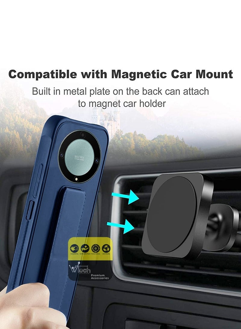 دبليو تيك غطاء جراب قبضة اليد قابل للطي بمسند مغناطيسي حزام معصم قبضة الإصبع مع مكواة مدمجة لهاتف Honor X9a 5G 2023 أزرق كحلي - Image 3