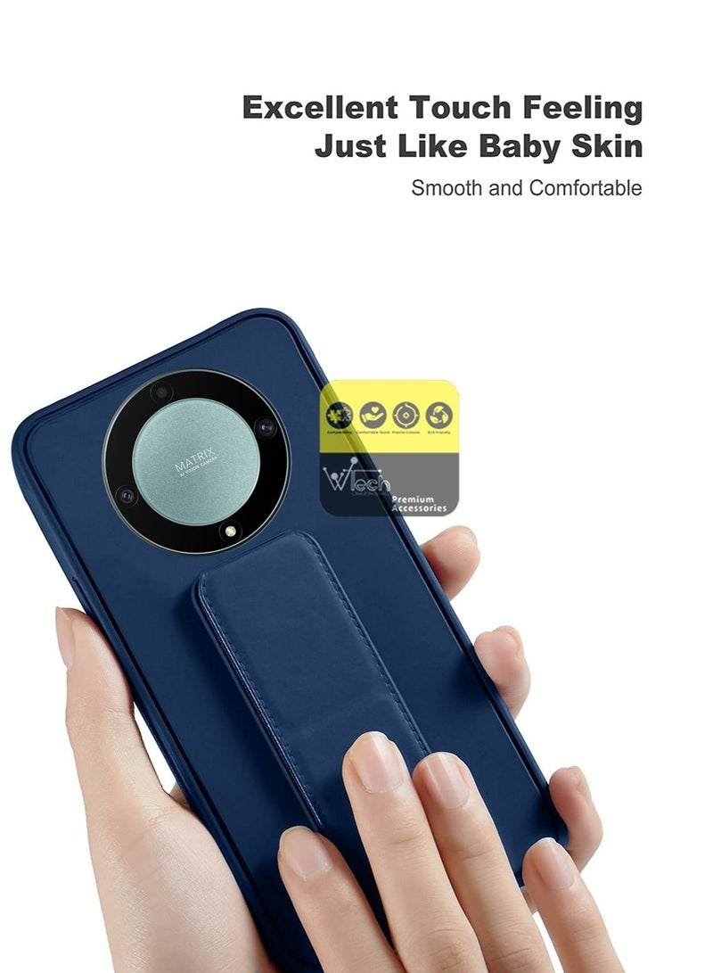 دبليو تيك غطاء جراب قبضة اليد قابل للطي بمسند مغناطيسي حزام معصم قبضة الإصبع مع مكواة مدمجة لهاتف Honor X9a 5G 2023 أزرق كحلي - Image 4