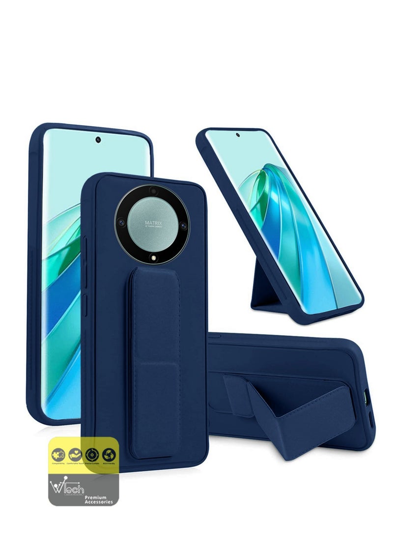 دبليو تيك غطاء جراب قبضة اليد قابل للطي بمسند مغناطيسي حزام معصم قبضة الإصبع مع مكواة مدمجة لهاتف Honor X9a 5G 2023 أزرق كحلي - Image 1