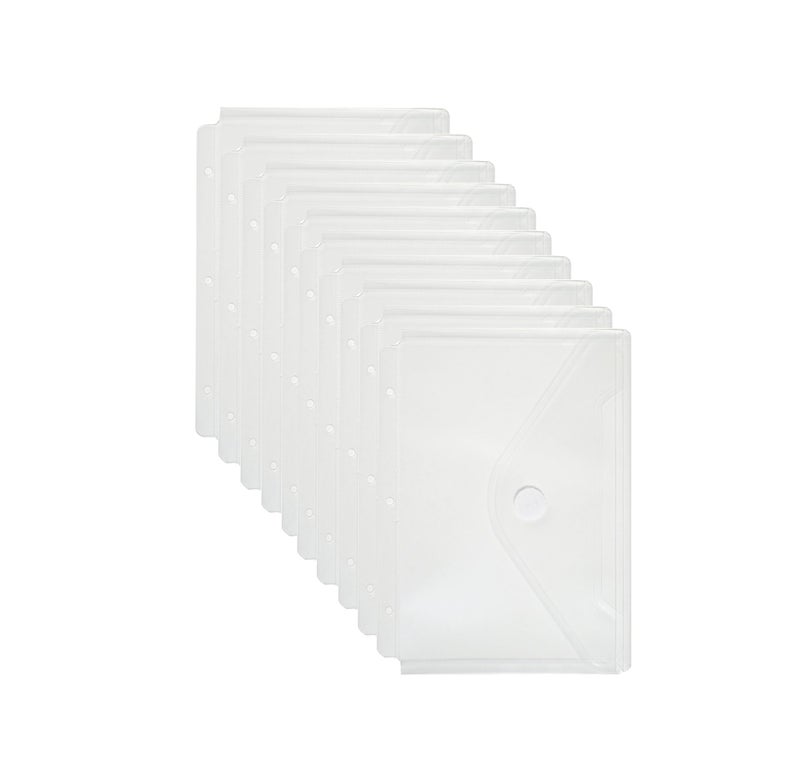 YESSART Plastic 3 Ring Binder Pockets Clear Pouches for 5.5â€™â€™ x 8.5â€™â€™ Paper Folder Organizer Hook Loop Closure 10 Pack - Image 1