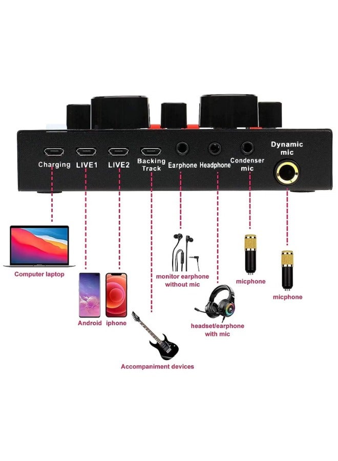 Condenser Microphone Bundle Podcast Mic Set With V8 Live Sound Card Adjustable Mic Suspension Scissor Arm And Double Layer Pop Filter For Studio Recording Broadcasting Vocal Microphones  - Image 4