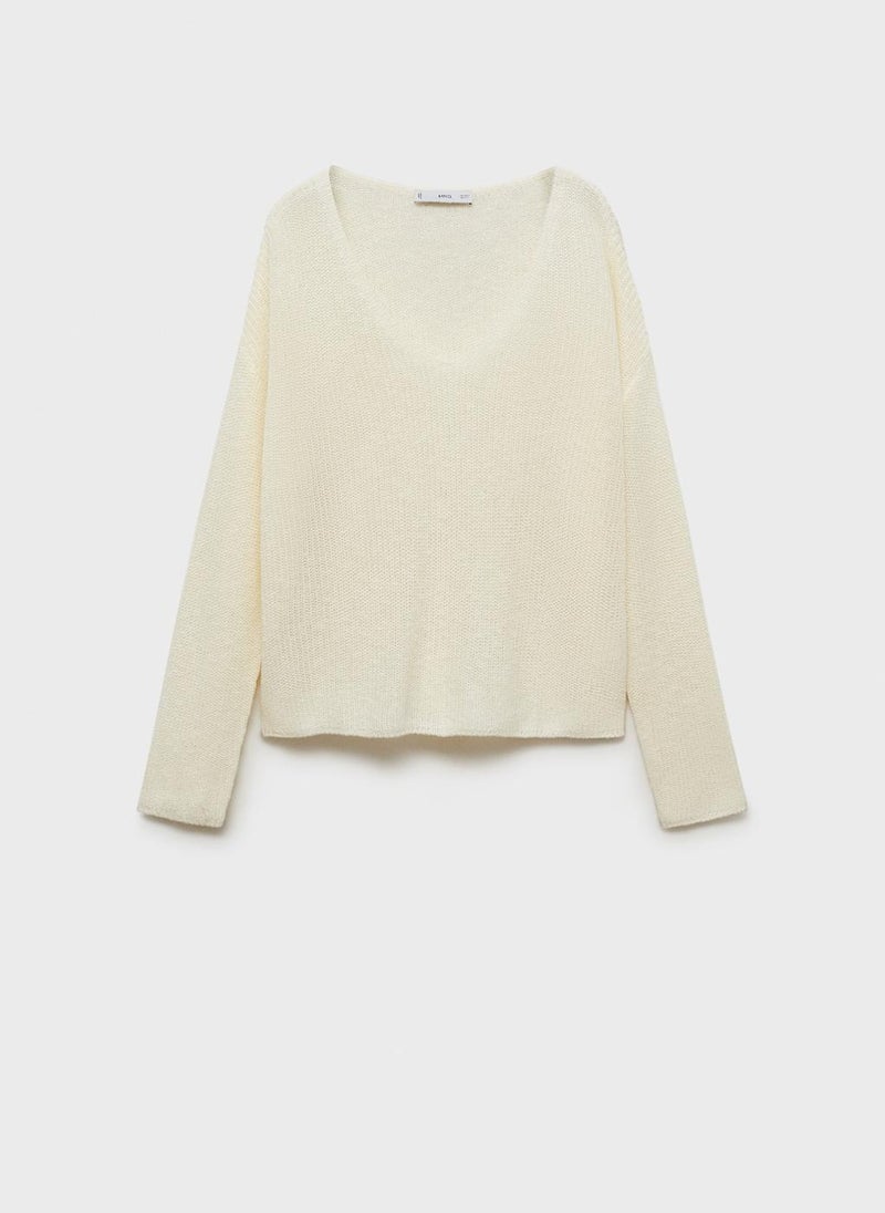 MANGO - V-Neck Knit Sweater - Image 1
