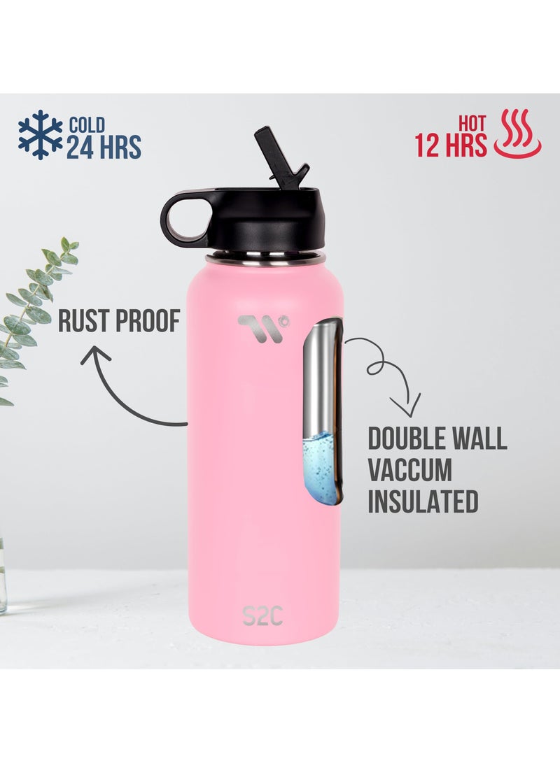 S2C Stainless Steel Water Bottle 1L,32oz Double Wall Vacuum Insulated Water Bottle, BPA Free Water Bottle for Kids School with Straw lid- Thermos Water Flask for Hot Water, Water Bottle - Image 2