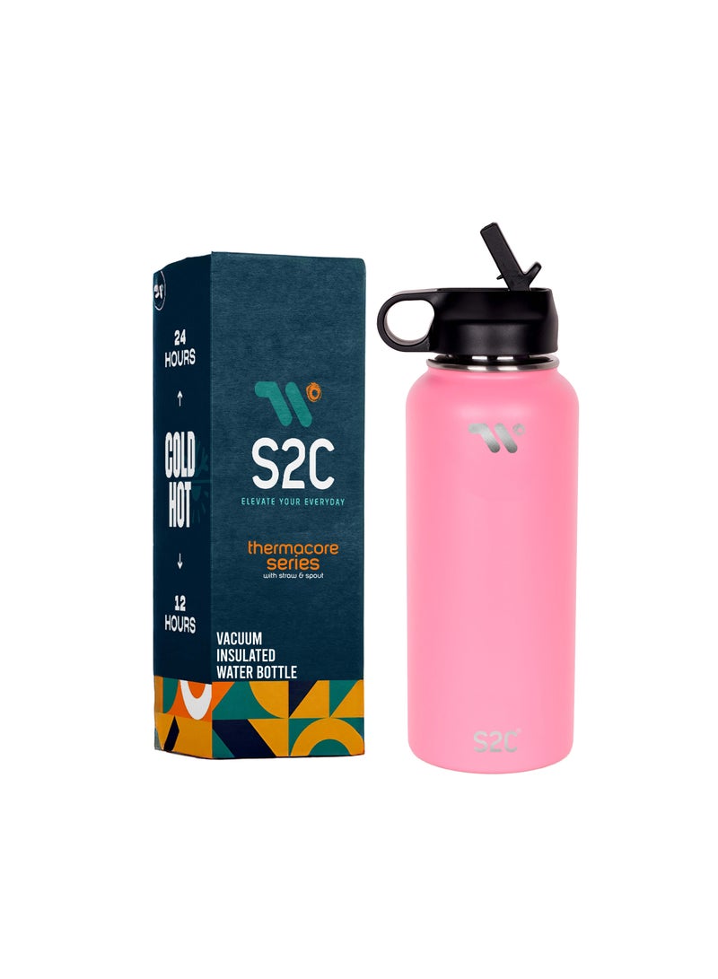 S2C Stainless Steel Water Bottle 1L,32oz Double Wall Vacuum Insulated Water Bottle, BPA Free Water Bottle for Kids School with Straw lid- Thermos Water Flask for Hot Water, Water Bottle - Image 1