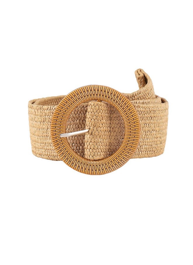 Verdusa - Women'S Round Buckle Elastic Straw Belts Boho Waist Belt Camel 80 - Image 1