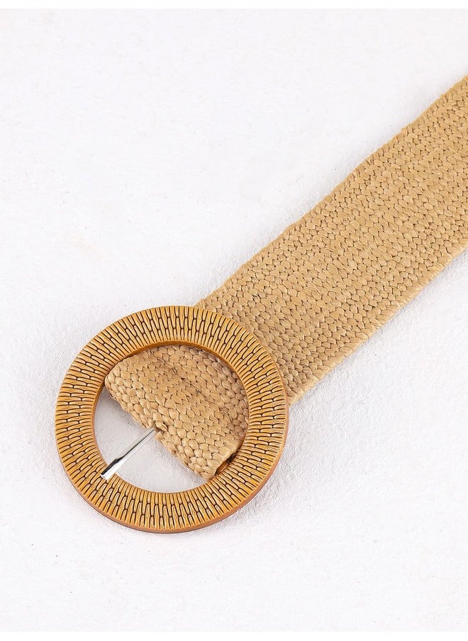 Verdusa - Women'S Round Buckle Elastic Straw Belts Boho Waist Belt Camel 80 - Image 1