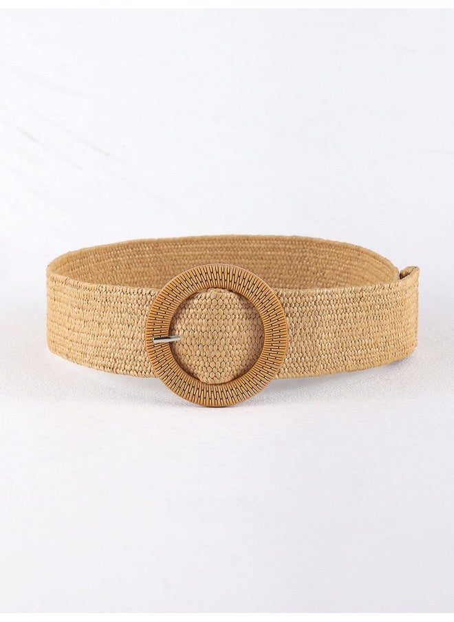 Verdusa - Women'S Round Buckle Elastic Straw Belts Boho Waist Belt Camel 80 - Image 1