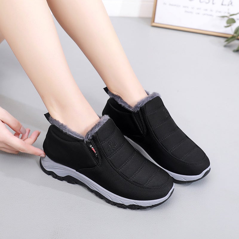 New Mens Winter Cotton Shoes Warm Velvet Thickening Non-slip female black