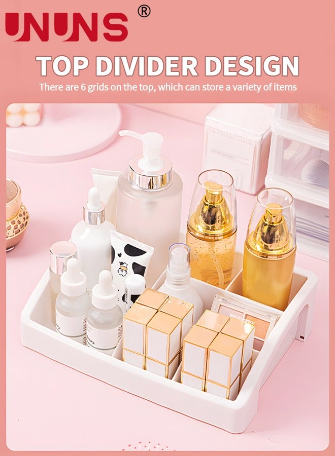 UNUNS Bath Organizers,Cosmetic Display Cases With 3 Drawers,Dresser Cosmetic Box For Brush Holder,Bathroom Vanity Organizers For Skincare/Eyeshadow/Makeup Brushes/Lipstick/Powders/Nail Polish-White - Image 5